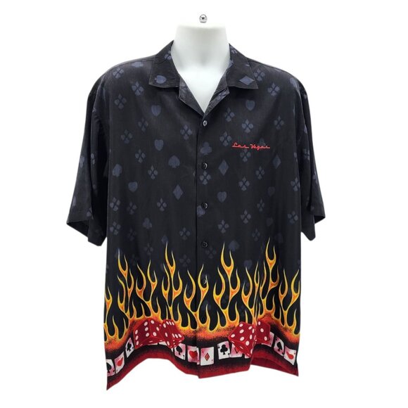 Vintage XNT Mens XL Shirt Las Vegas Cards Suits Poker Black Collared Button Down - Picture 9 of 9